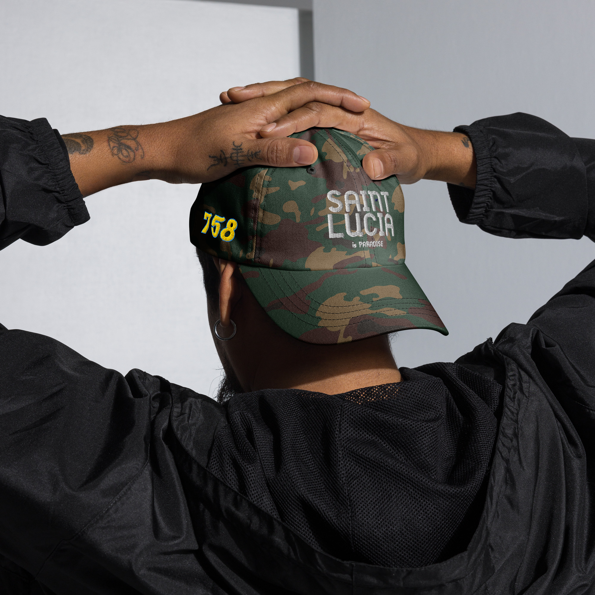 Saint Lucia Garçon 758 Camo Cap – Rep Your Roots - Image 3