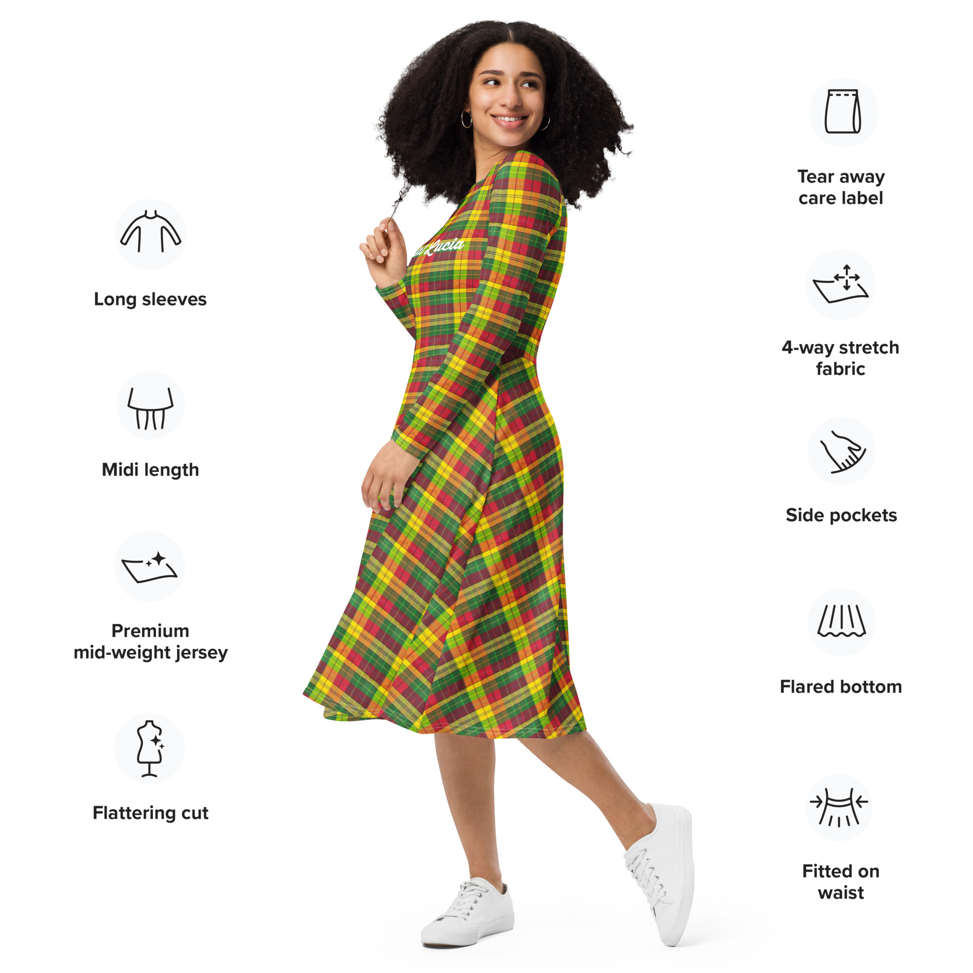 Saint Lucia long sleeve Madras midi dress - Image 2