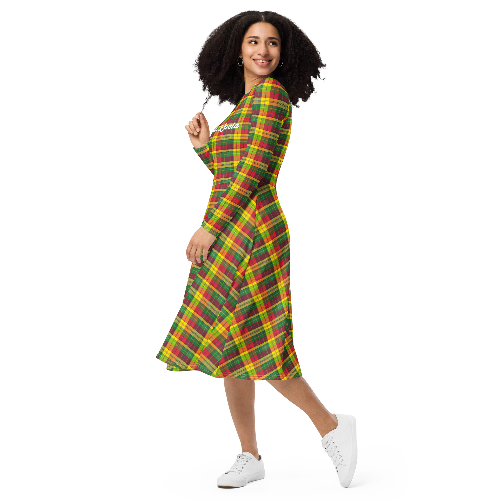 Saint Lucia long sleeve Madras midi dress - Image 6