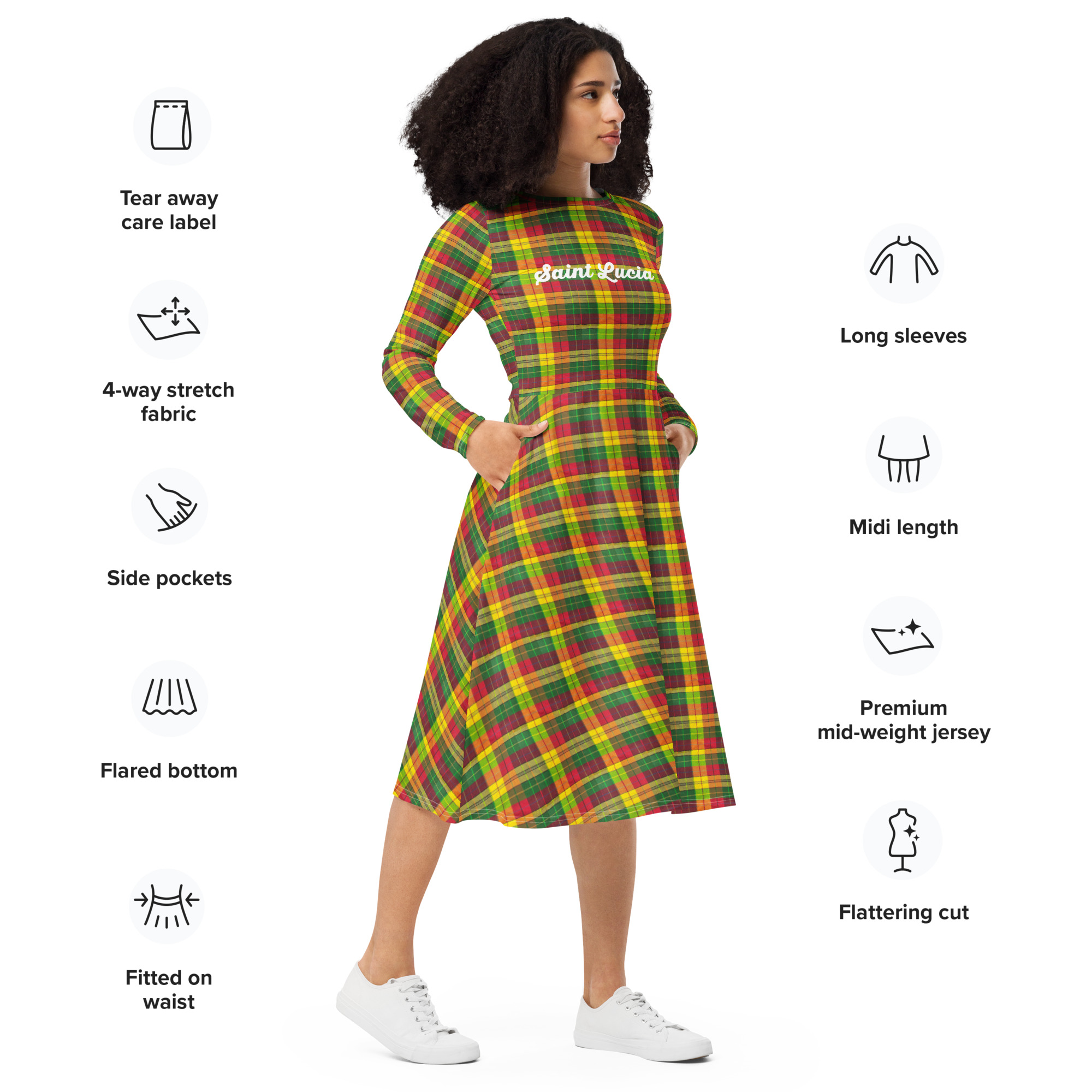 Saint Lucia long sleeve Madras midi dress - Image 3