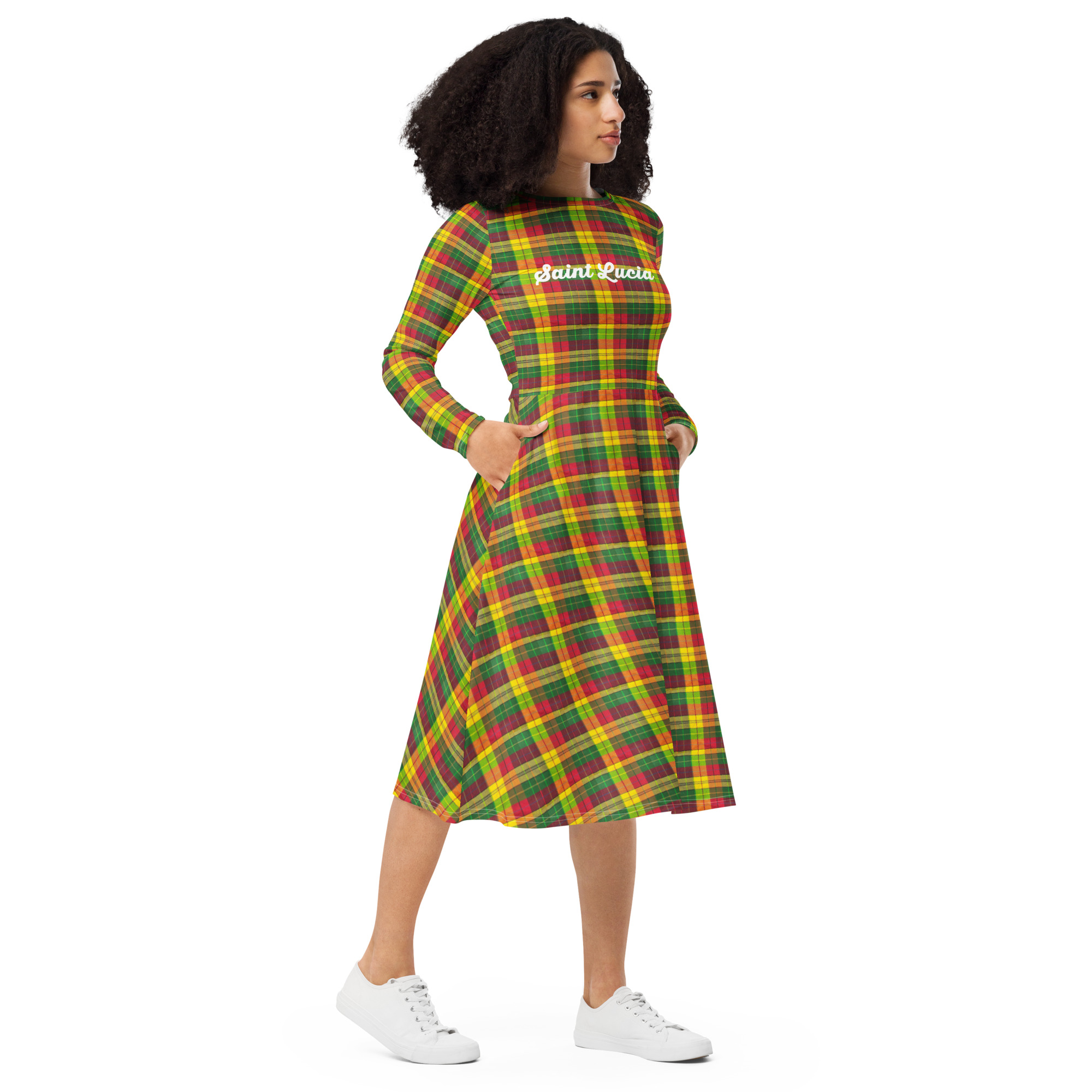 Saint Lucia long sleeve Madras midi dress - Image 7