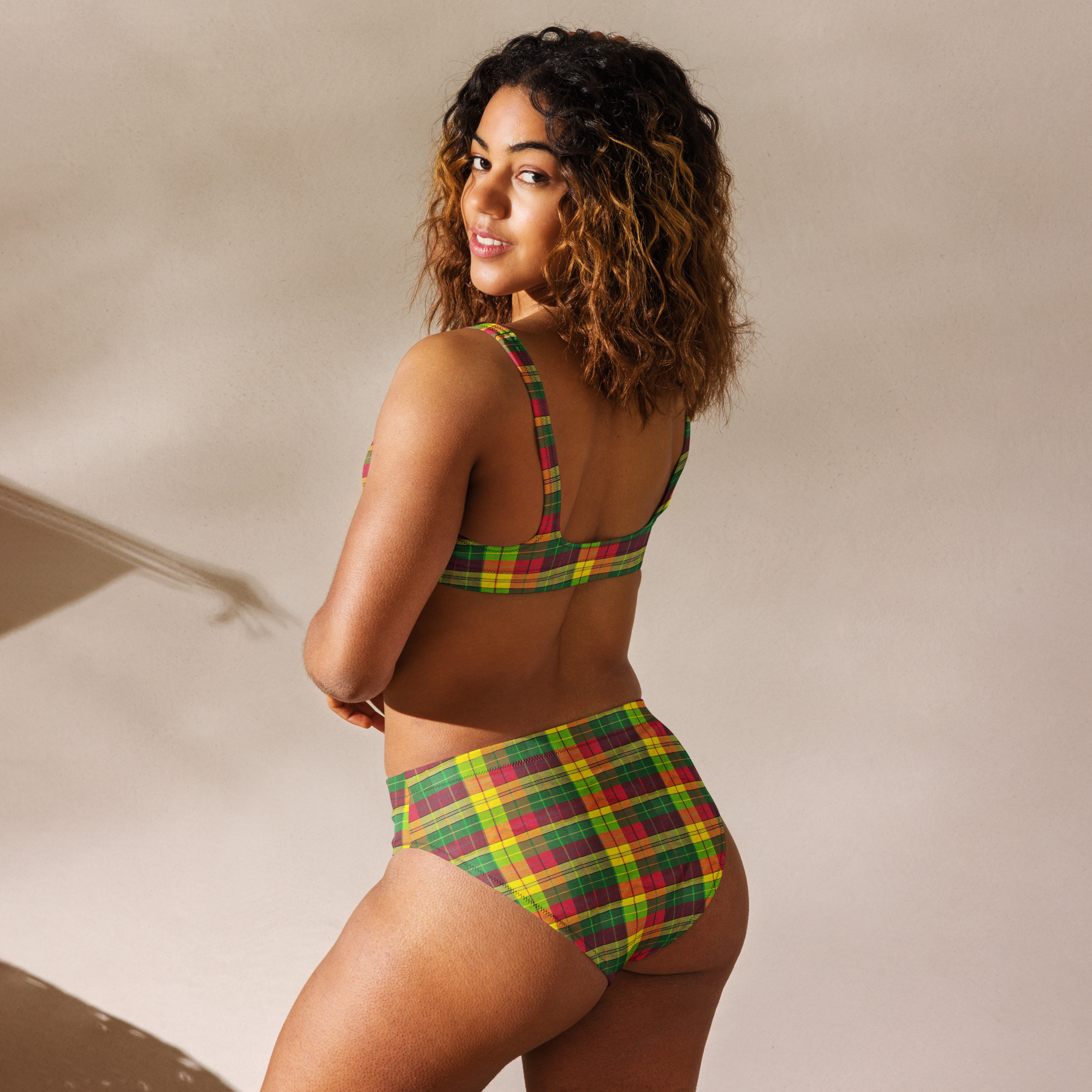 Saint Lucia Madras Recycled High-Waisted Bikini – Sustainable Island Chic - Image 3