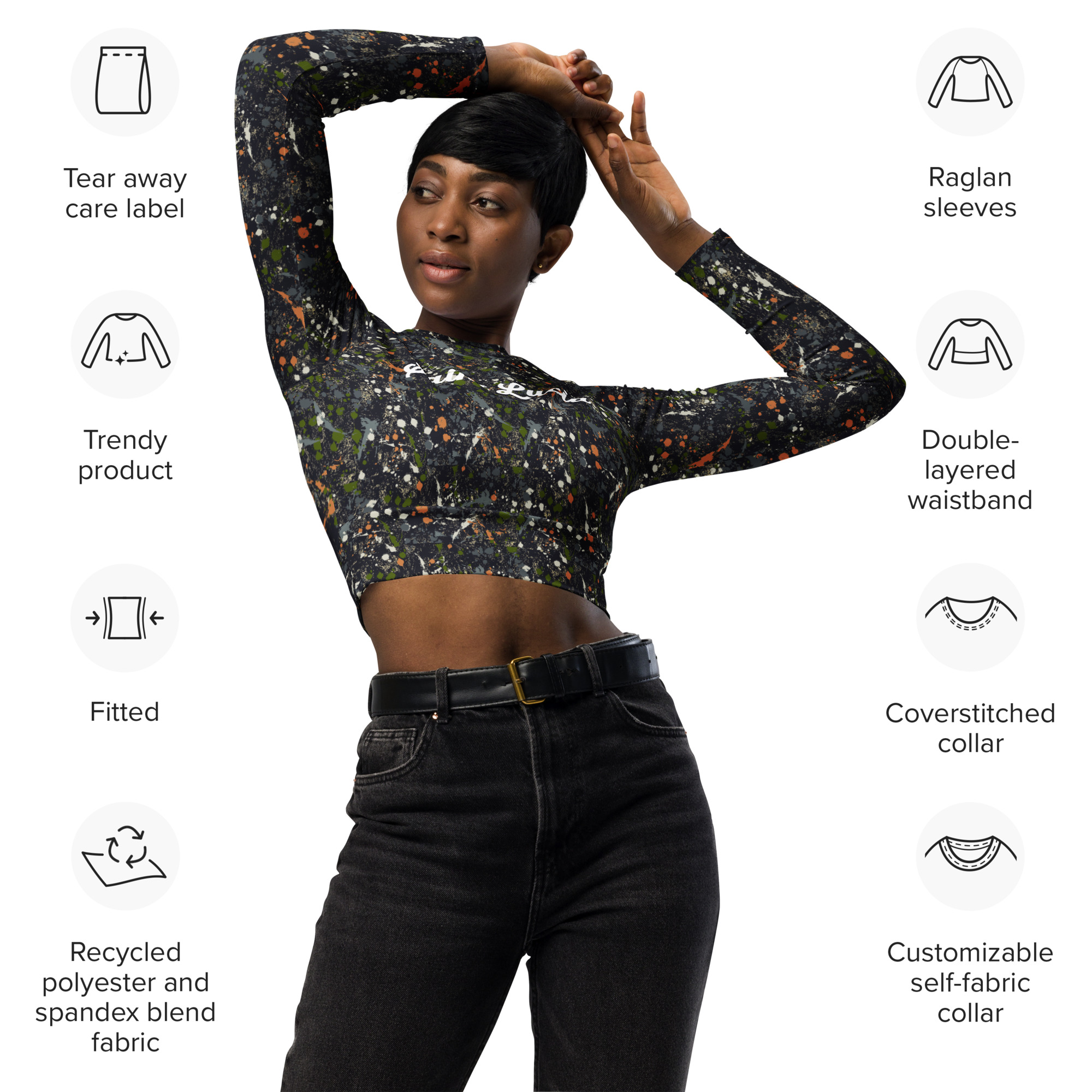 Saint Lucia painted camo long-sleeve crop top - Image 4