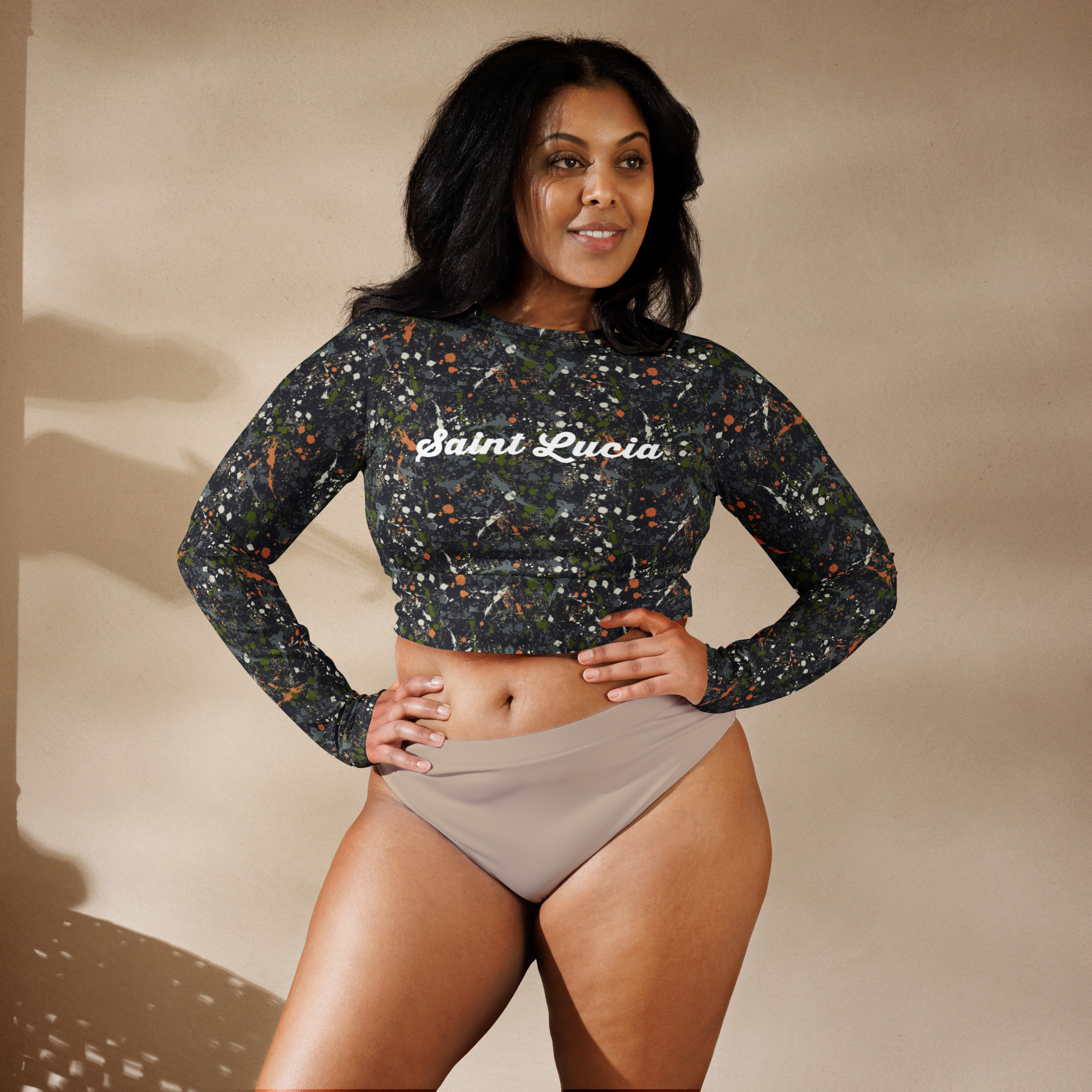 Saint Lucia painted camo long-sleeve crop top - Image 3