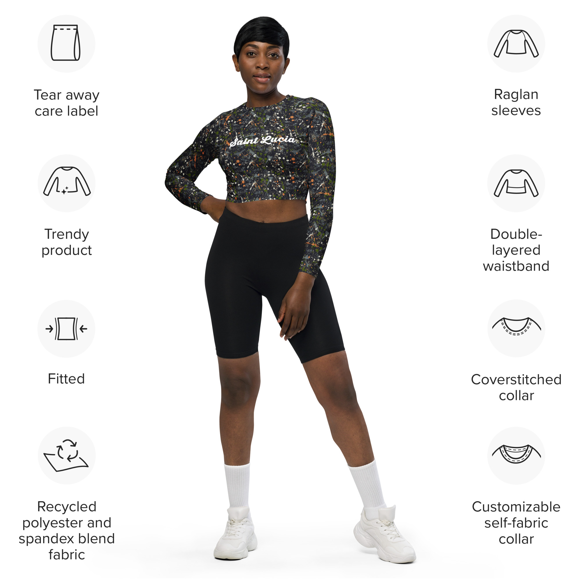 Saint Lucia painted camo long-sleeve crop top - Image 5